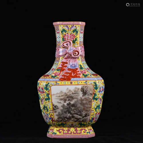 A Chinese Yellow Ground Enamel Porcelain Vase