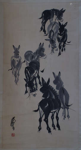 A Chinese Painting of Donkeys, Huangzhou Mark