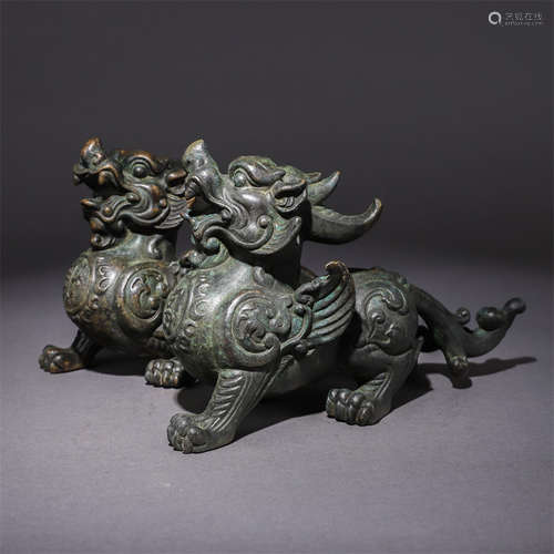 A Pair of Chinese Bronze Pixiu Ornaments