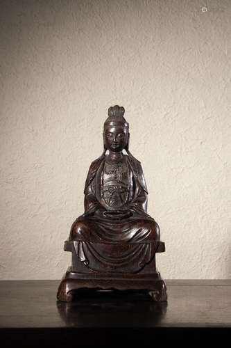 A Chinese Aloeswood Carved Guanyin Statue