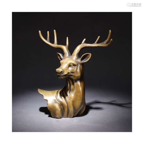 A Chinese Bronze Deer Head Ornament