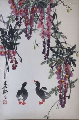 A Chinese Bird-and-flower Painting, Lou Shibai Mark