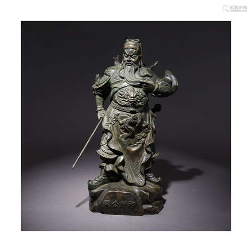 A Chinese Bronze Standing Guangong Statue