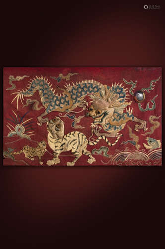 A Chinese Red Ground Gilt Hanging Screen Inlaid with Gems