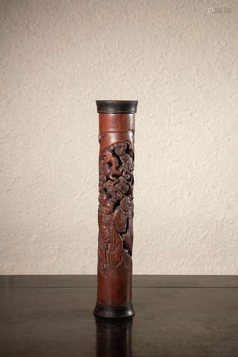 A Chinese Carved Red Sandalwood Incense Tube