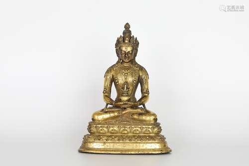 17th century gilt bronze Mongolian Buddha