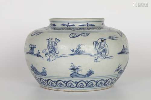 16th Century Blue and White Figure Jar