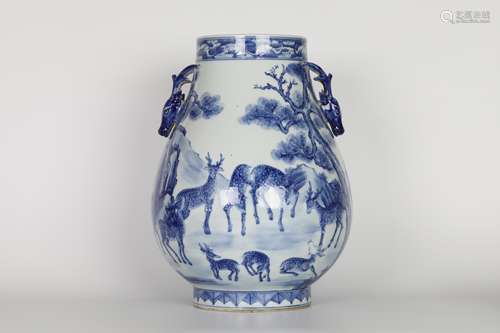 Qianlong blue and white deer head Zun