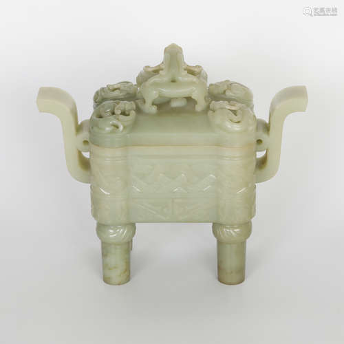 18th Century Hetian Jade Dragon Incense Burner