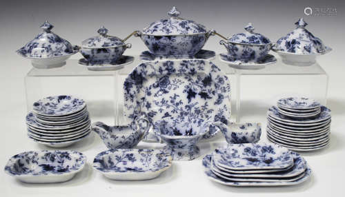 An extensive toy china part service, probably Minton, mid-19th century, printed in flow blue with
