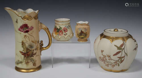 A Royal Worcester blush ivory jug, circa 1893, decorated after Edward Raby, monogrammed, with a moth