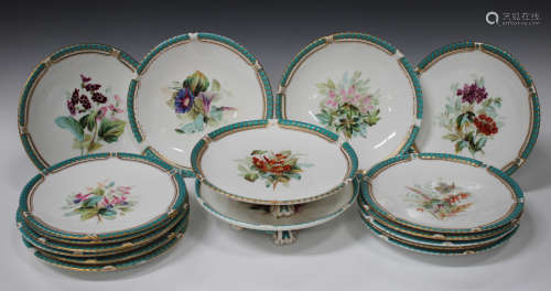 A Worcester part dessert service, late 19th century, painted with flowers within gilt overlaid