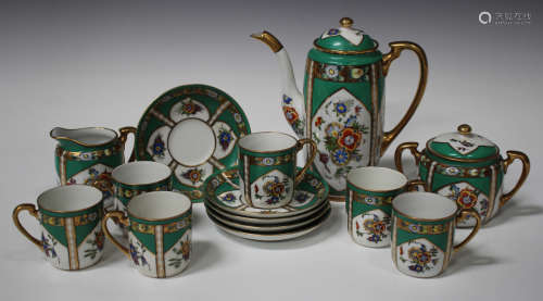 A 'Vienna' style porcelain part cabaret set, early 20th century, decorated with classical figures