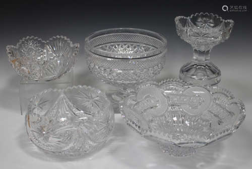 Five pieces of cut glassware, late 19th/20th century, including a Georgian style footed circular