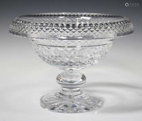 A Waterford Turnover rim centrepiece bowl with baluster stem and circular foot, acid etched marks to