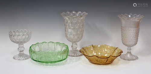 A mixed group of decorative mostly pressed glassware, late 19th century and later, including a