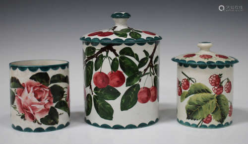 A large Wemyss preserve jar and cover, circa 1900, painted with cherries, impressed mark to base
