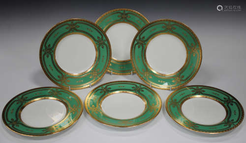 A set of six Minton dinner plates, mid-20th century, retailed by Tiffany & Co New York, the rims