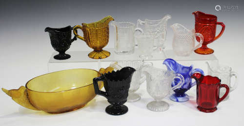 A mixed group of British pressed glassware, 19th century, mostly by Sowerby and Davidson, colours