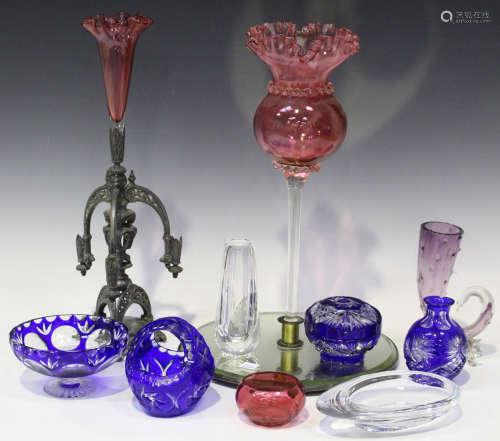 A group of mixed glassware, including a Holmegaard smoky vase, circa 1961, by Per Lütken, an