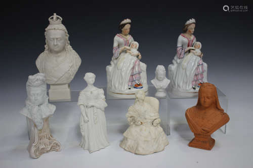 Eight ceramic representations of Queen Victoria, 19th and early 20th century, comprising two