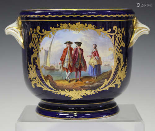 A Sèvres style porcelain cobalt blue ground jardinière, mid to late 19th century, of U-shape,