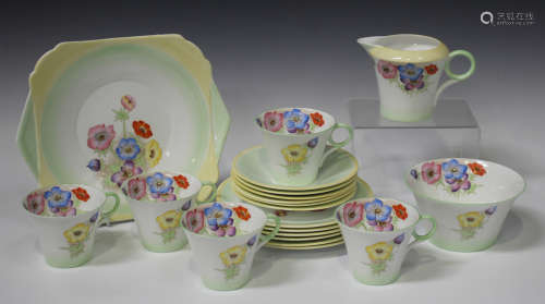 A Shelley Regent shape part service, decorated with polychrome poppies beneath shaded banding,