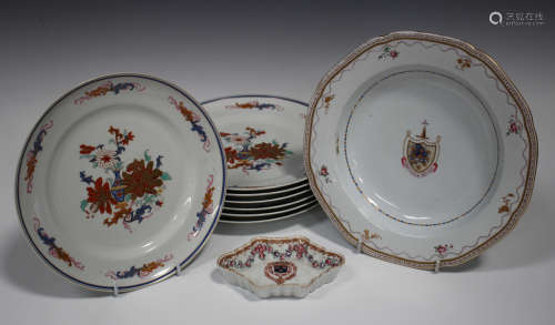 A Samson type porcelain Chinese famille rose style spoon tray, late 19th/early 20th century, of