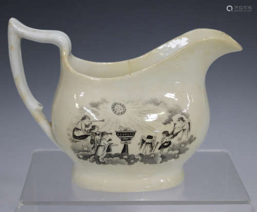 A Princess Charlotte Royal commemorative Staffordshire pottery jug, circa 1820, printed in black