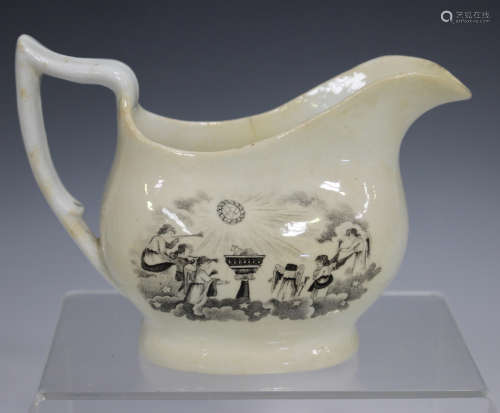 A Princess Charlotte Royal commemorative Staffordshire pottery jug, circa 1820, printed in black