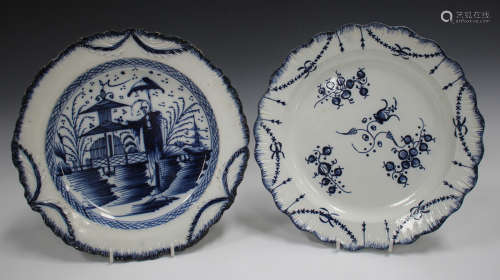 A pearlware plate, probably Leeds, circa 1790, painted in blue with a chinoiserie figure in a