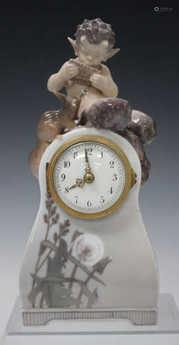A Royal Copenhagen timepiece, post-1918, designed by Christian Thomson, the white enamel dial with