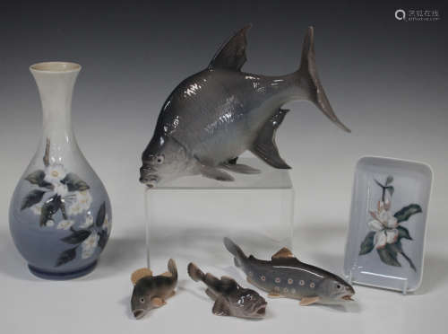 Four Bing & Grondahl fish, comprising sea scorpion, No. 2144 (tiny nick to fin), trout, No. 2169,