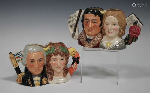 Two Royal Doulton limited edition small two-headed character jugs, comprising Jane Eyre and Mr