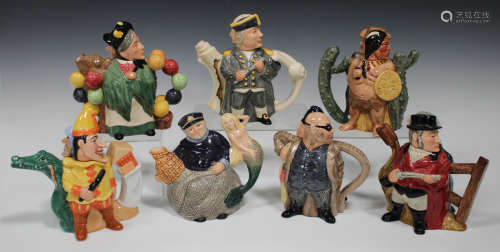 Five Royal Doulton limited edition double-character teapots and covers, comprising Gamekeeper and