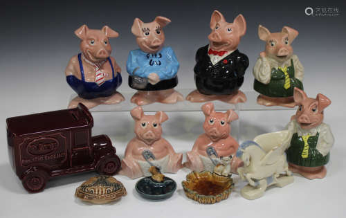 A large mixed group of Wade pottery, including a set of five Wade NatWest pigs, various posy and