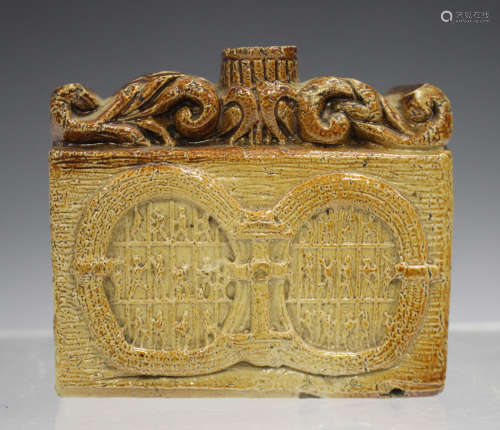 A rare Thames Tunnel commemorative stoneware flask or inkwell, circa 1843, of rectangular shape,