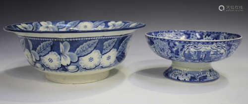 A blue printed pearlware circular bowl with everted rim, early 19th century, decorated in the Boy