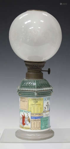 A Paris porcelain oil lampbase, post-1868, in the form of a Parisian Morris advertising column,