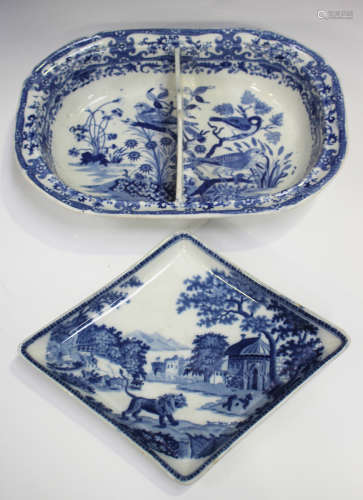 A Stevenson blue printed pearlware divided oblong serving dish, early 19th century, decorated with