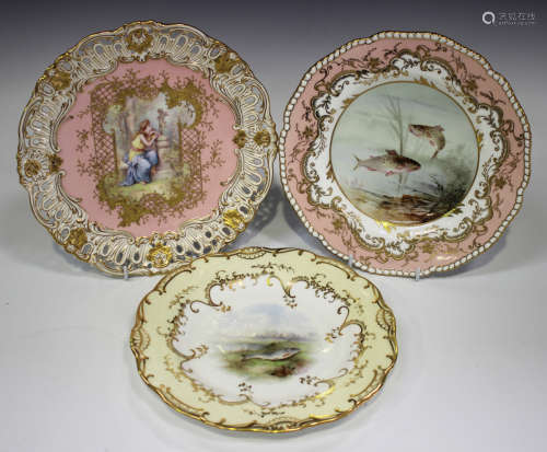 A Coalport pierced pink ground cabinet plate, late 19th century, painted by L. Besche, signed,