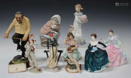 Six Lladro figures, including Sweet Scent, No. 5221, and Little Friskies, No. 5032, two Nao