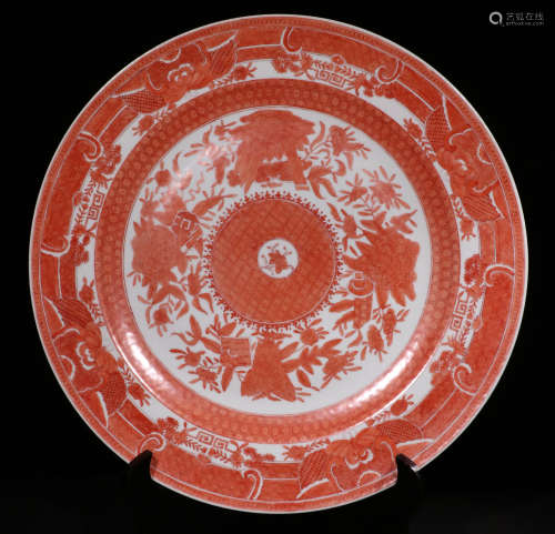 清代白瓷矾红釉赏盘