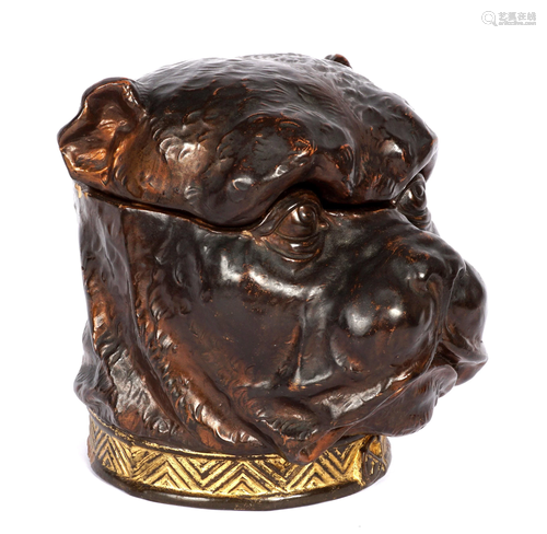 Continental Figural Bulldog Pottery Tobacco Jar