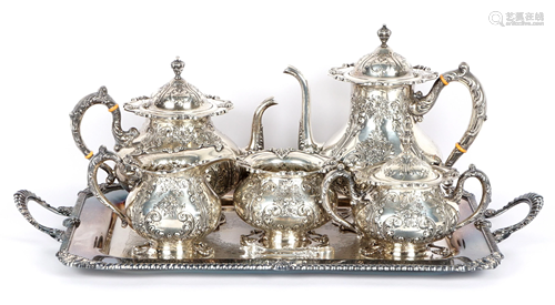 Whiting Hand Chased Sterling Silver Tea Service