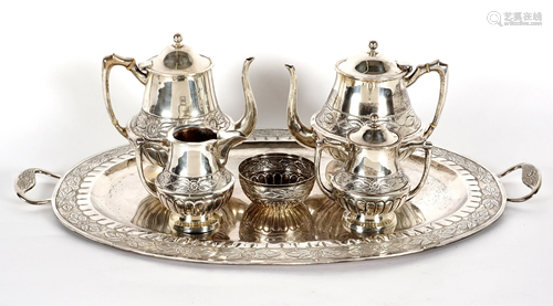 Six Piece Maciel Embossed Sterling Tea Service