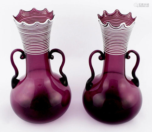 Pair Attrib. Salviati Murano Amethyst Glass Vases