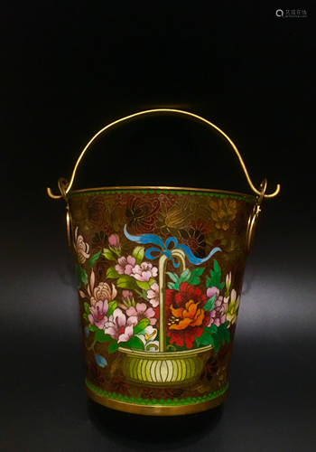 Jingfa Chinese Cloisonne Bucket with Handle