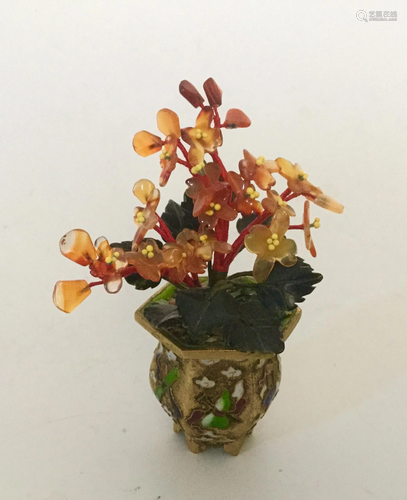 Chinese Cloisonne Jade Tree Planter