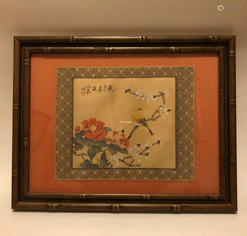 Chinese hand painting on framed silk